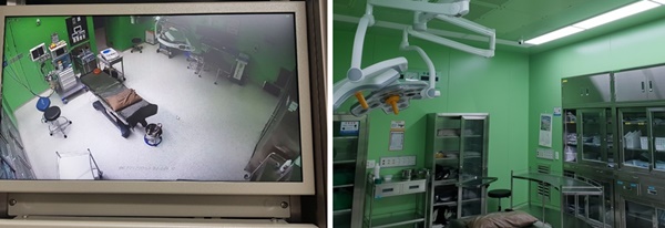 안성병원 통제실 CCTV 녹화장치(왼쪽)와 CCTV가 설치된 수술실 내부(오른쪽)