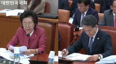 13일 법사위 회의에서 이은재 의원이 박능후 장관에게 질의하는 모습.