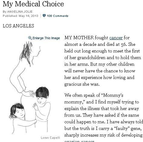 지난 2013년 NYT에 게재된 안젤리나 졸리의 기고문 '나의 의학적 선택'