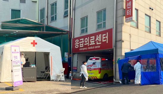인천나은병원 입구에 설치된 선별진료소 모습. 사진 제공: 인천나은병원