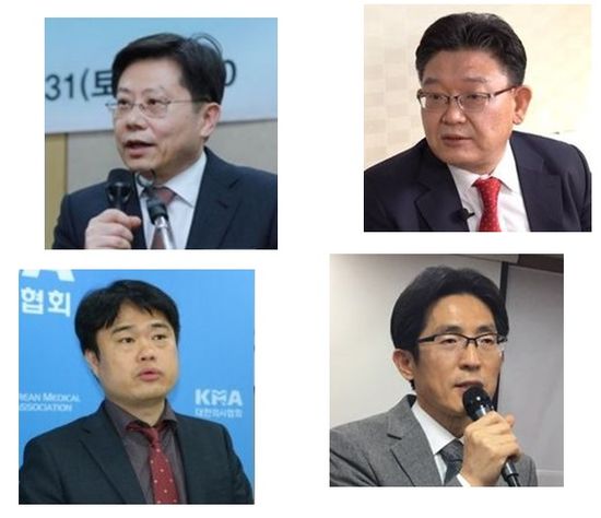 사진 왼쪽 상단부터 시계방향으로 박홍준, 유태욱, 이필수, 임현택 대한의사협회 회장선거 후보자.(2월 14일 후보자 등록 기준, 가나다순)