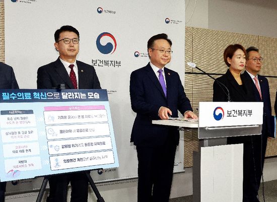 조규홍 보건복지부 장관이 10월 19일 국립대병원 등을 중심으로 필수의료 전달체계를 획기적으로 강화하는 '필수의료 혁신전략'을 발표하고 있다.