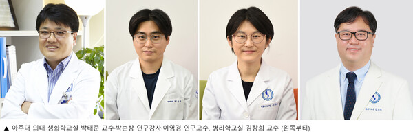 사진 왼쪽부터 박태준 교수, 박순상 연구강사, 이영경 연구교수,  김장희 교수.