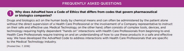 미국 의료기기산업협회(AdvaMed)의 FAQ 1번